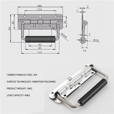 Poignée de traction à ressort en acier inoxydable avec poignée robuste RubberGrip pour armoire de boîte à outils